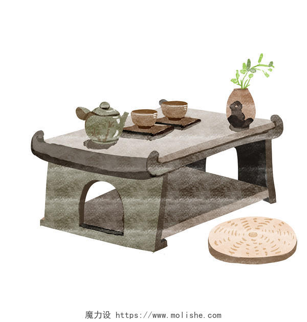 唯美古风水彩桌子品茶古风桌子家具